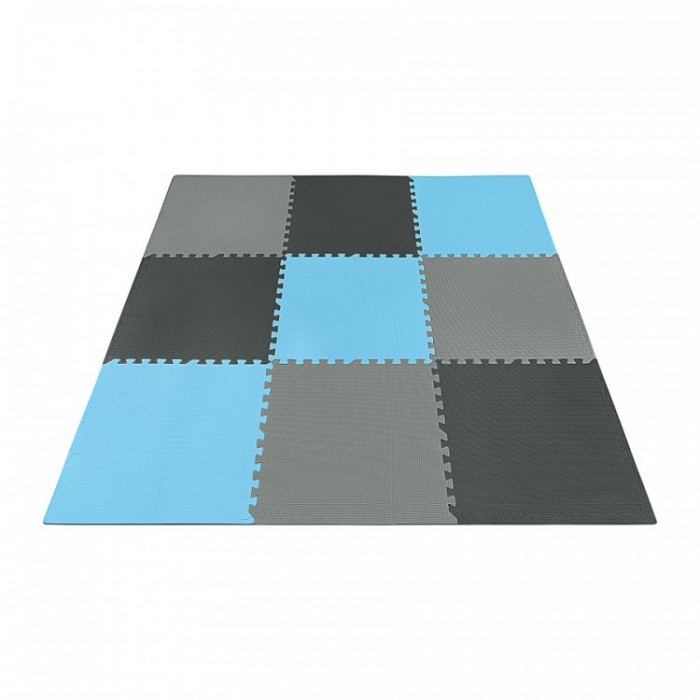 Напольное покрытие для спортзала мат-пазл (ласточкин хвост) 4FIZJO Mat Puzzle EVA 180 x 180 x 1 cм 4FJ0156 Black/Grey/Light Blue