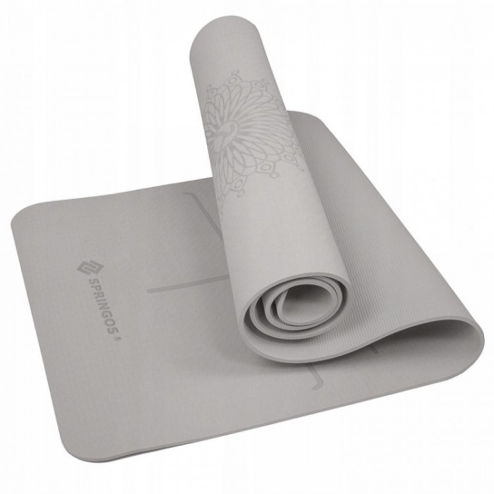 Килимок для йоги (Yoga mat) Springos TPE 6 мм YG0017 Grey з розміткою Килимок для йоги (Yoga mat) Springos TPE 6 мм YG0017 Grey з розміткою