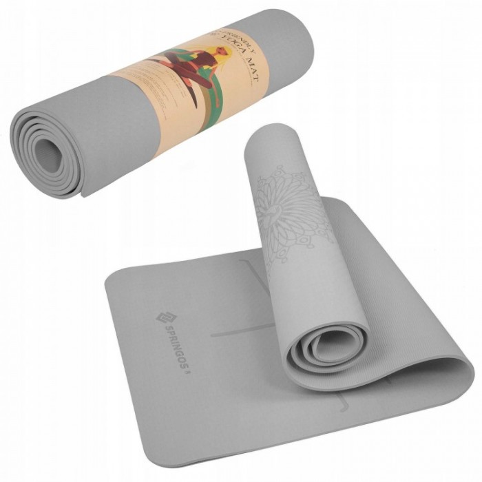 Килимок для йоги (Yoga mat) Springos TPE 6 мм YG0017 Grey з розміткою