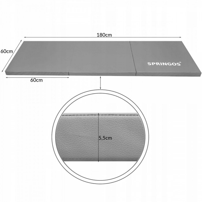 Мат гимнастический складной Springos 180 x 60 x 5.5 cм FA0062 Grey