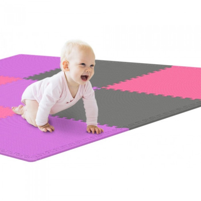 Мат-пазл Hop-Sport EVA 1cm HS-A010PM - 9 частей серый/фиолетовый/розовый