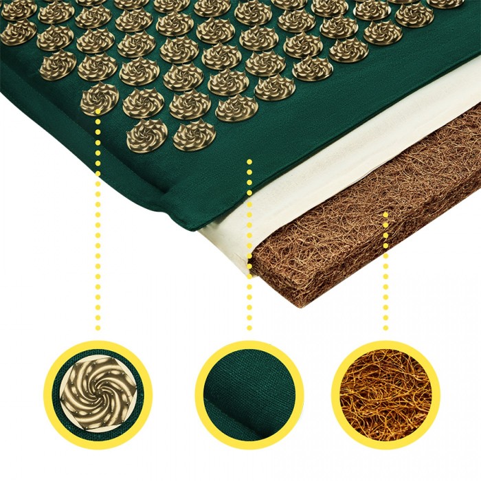 Килимок акупунктурний з подушкою 4FIZJO Eco Mat Аплікатор Кузнєцова Navy Green/Gold (P-5907739312891)
