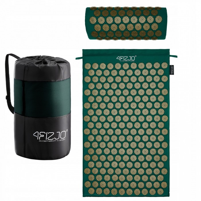 Килимок акупунктурний з валиком 4FIZJO Classic Mat Аплікатор Кузнєцова Navy Green/Gold (P-5907739313300)