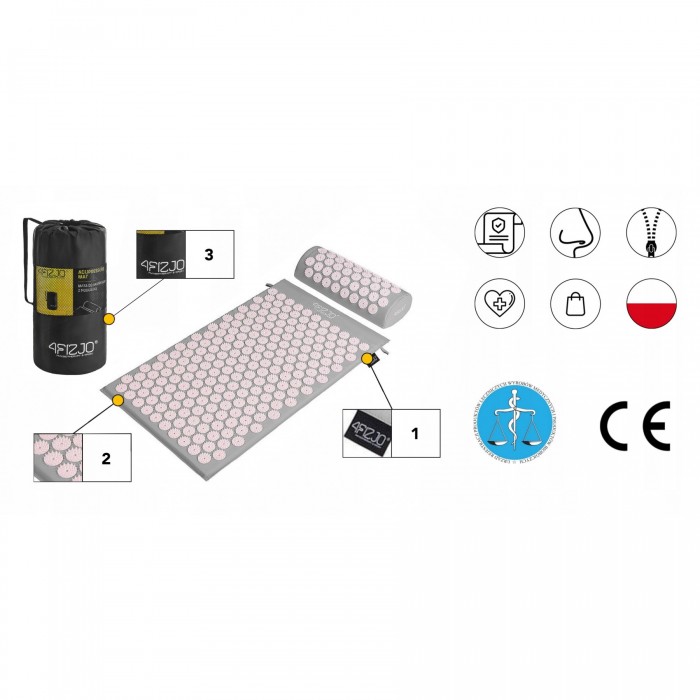 Килимок акупунктурний з валиком 4FIZJO Classic Mat Аплікатор Кузнєцова Grey/Pink (P-5907739313287)