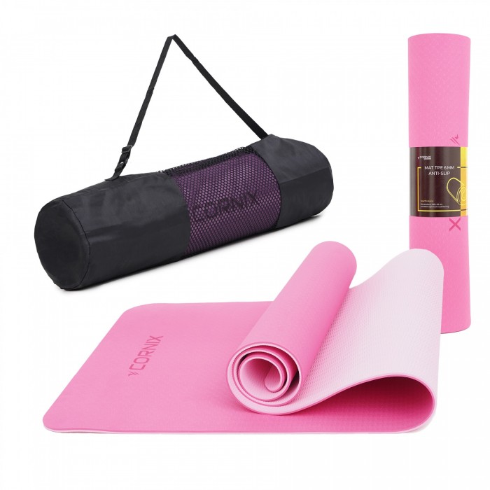 Коврик спортивный Cornix TPE 183 x 61 x 0.6 cм для йоги и фитнеса XR-0005 Pink/Rose Коврик спортивный Cornix TPE 183 x 61 x 0.6 cм для йоги и фитнеса XR-0005 Pink/Rose
