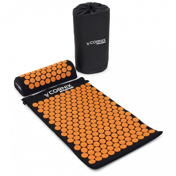 Килимок акупунктурний з валиком Cornix Classic Mat Аплікатор Кузнєцова XR-0111 Black/Orange