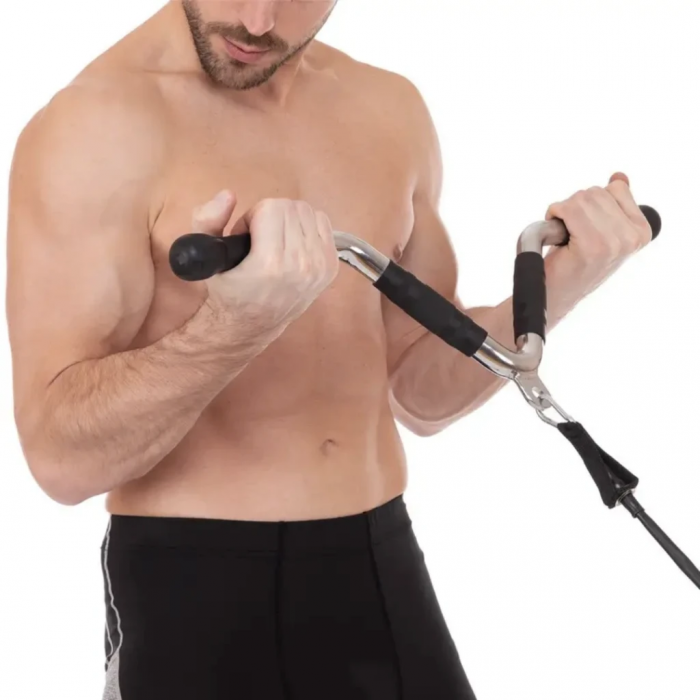 Ручка для тяги York Fitness V-подібна багатофункціональна з гумовими рукоятками, хром