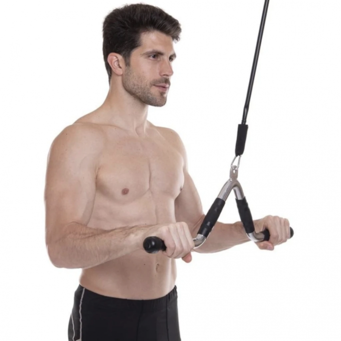 Ручка для тяги York Fitness V-подібна багатофункціональна з гумовими рукоятками, хром