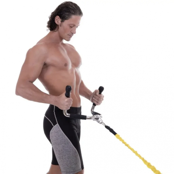 Ручка для тяги York Fitness багатофункціональна з гумовими рукоятками, хром.