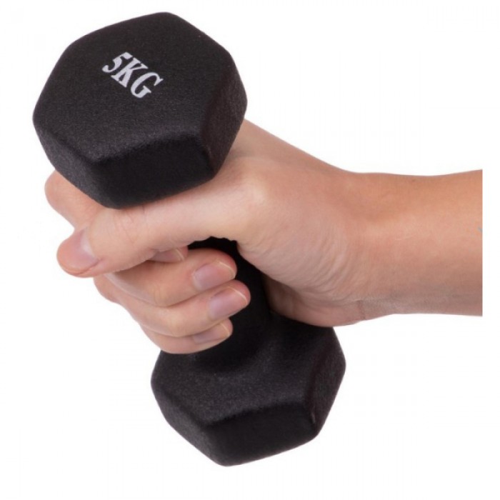 Гантель для фітнесу 5 кг 1шт з неопреновим покриттям Generation Fitness FF51D4A-5kg (чорний)
