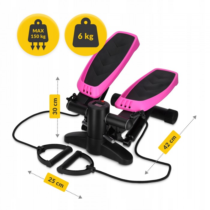 Степпер (мини-степпер) 4FIZJO Evo с эспандерами Black/Pink (P-5905973403870)