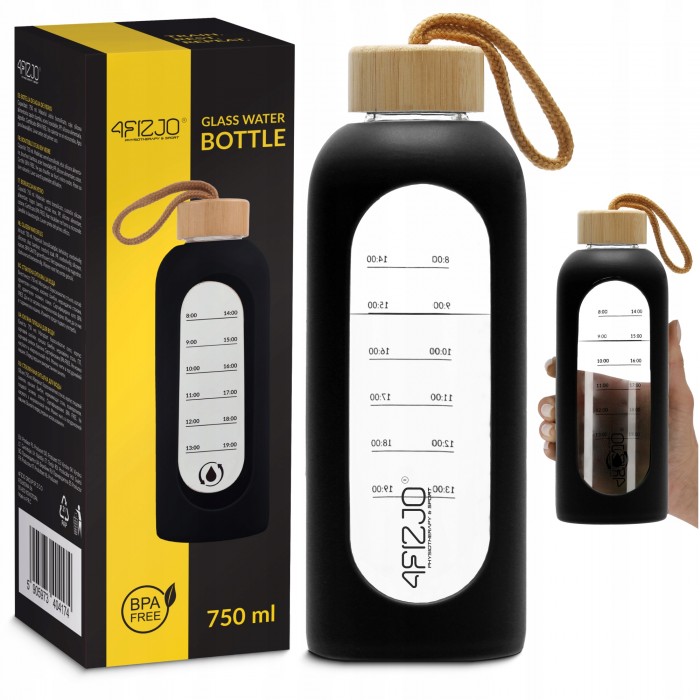 Пляшка для води спортивна 4FIZJO 750 мл скляна Black (P-5905973404174) Пляшка для води спортивна 4FIZJO 750 мл скляна Black (P-5905973404174)