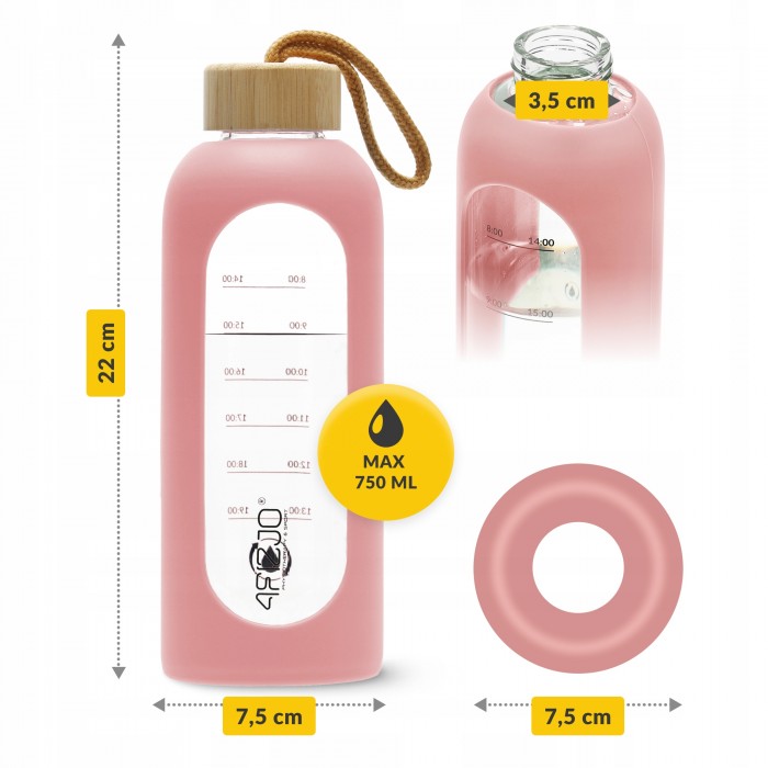 Пляшка для води спортивна 4FIZJO 750 мл скляна Pink (P-5905973404204)