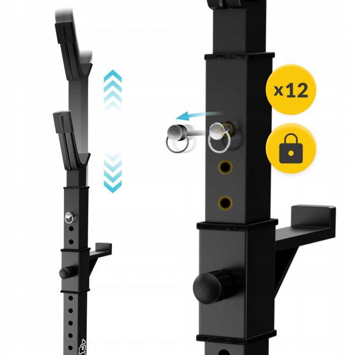 Стійки під штангу 4FIZJO Pro регульовані, зі страховкою Black (P-5905973402668)