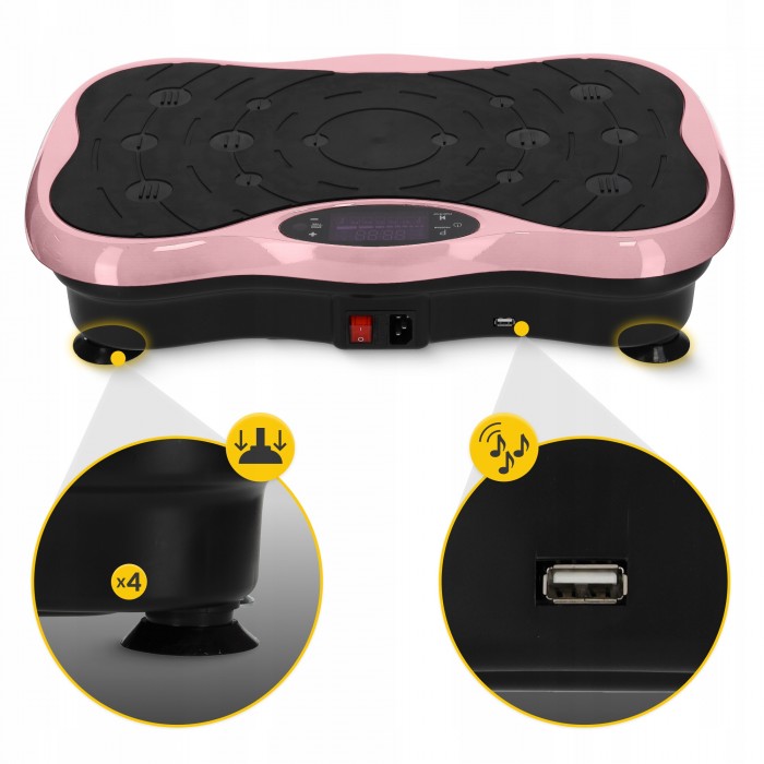 Виброплатформа для тренировок 4FIZJO Ultra+ с пультом и эспандерами Black/Pink (P-5905973402880)