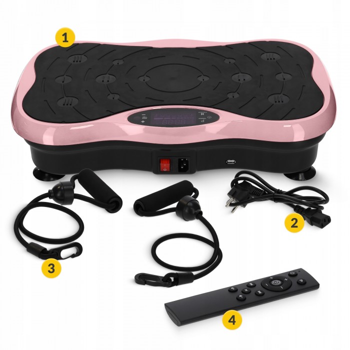 Виброплатформа для тренировок 4FIZJO Ultra+ с пультом и эспандерами Black/Pink (P-5905973402880)