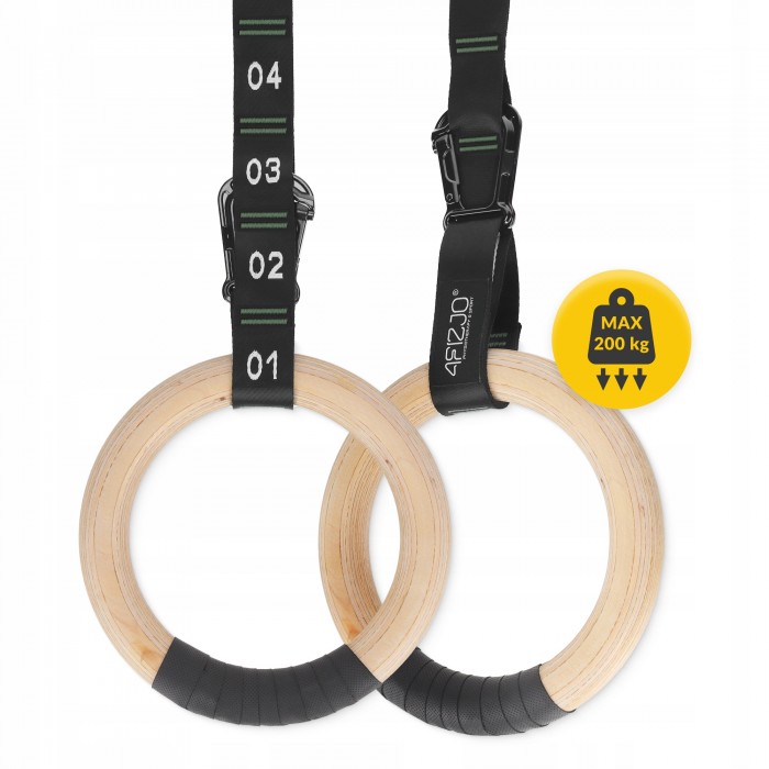 Гимнастические кольца 4FIZJO деревянные, регулируемые Black/Green (P-5905973402736)