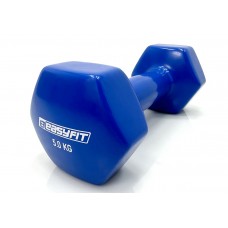 Гантель для фітнесу 5 кг 1шт EasyFit із вініловим покриттям синя