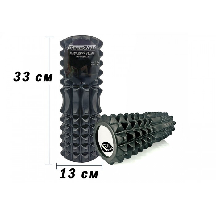 Масажний ролик EasyFit Grid Roller 33 см v.1.2 Чорний Масажний ролик EasyFit Grid Roller 33 см v.1.2 Чорний