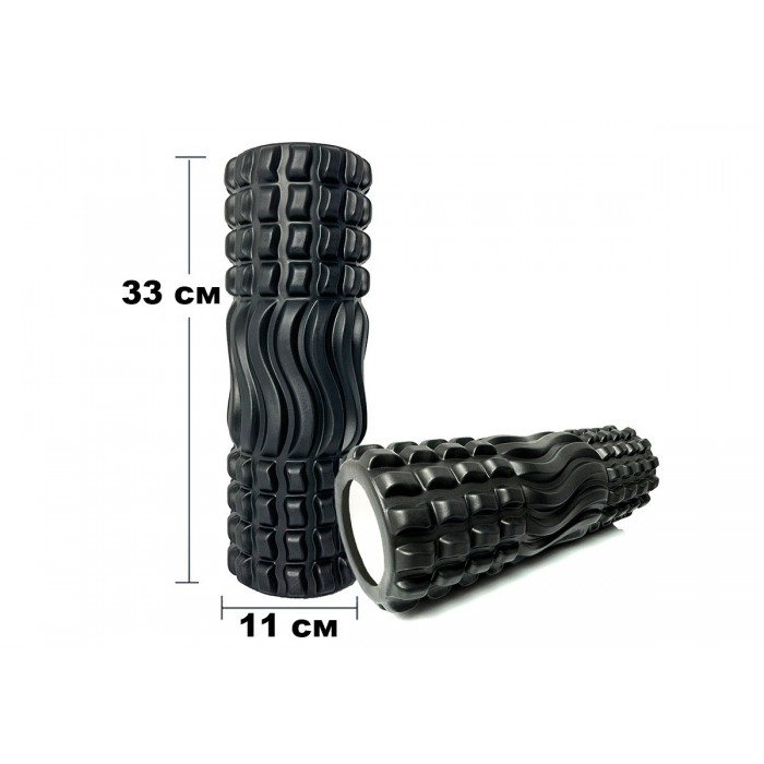 Массажный ролик EasyFit Wavyspines 33 см Черный Массажный ролик EasyFit Wavyspines 33 см Черный