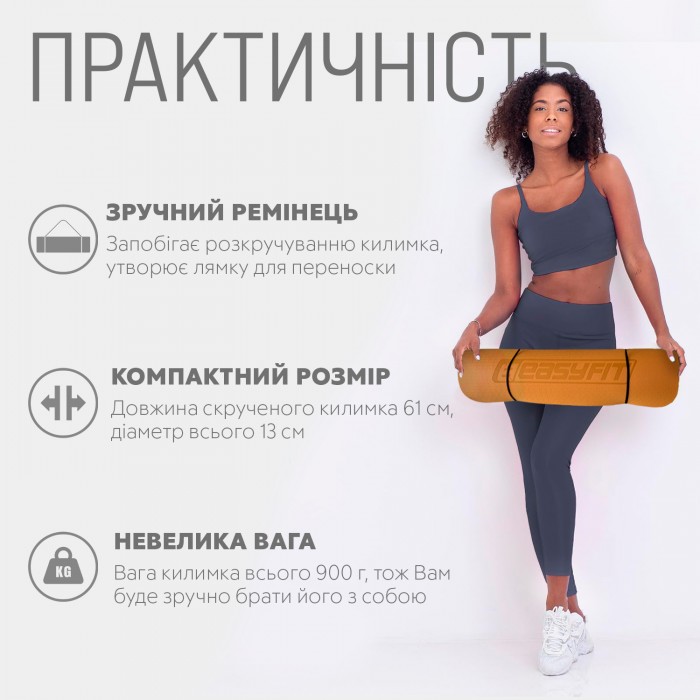 Килимок для йоги та фітнесу EasyFit TPE+TC 6мм двошаровий помаранчевий-чорний