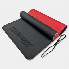 Килимок для йоги та фітнесу EasyFit TPE+TC 6мм двошаровий чорний-червоний