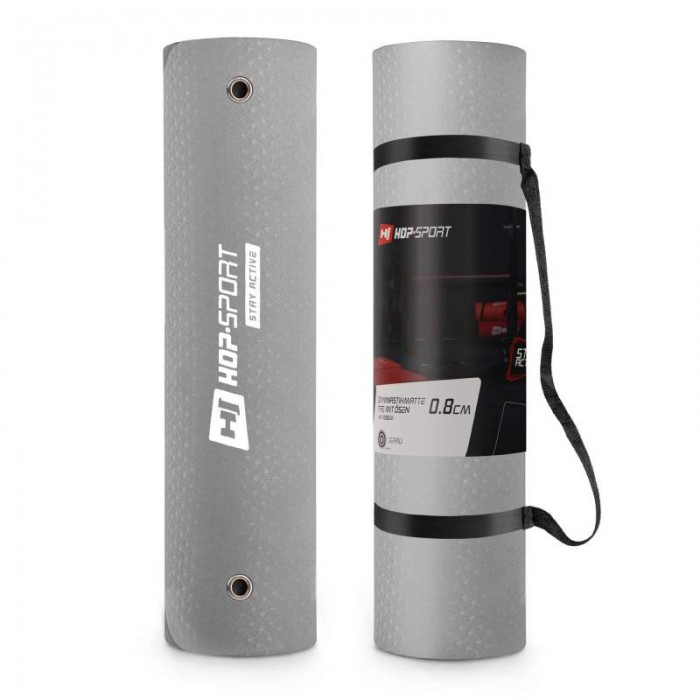 Килимок для фітнесу з отворами TPE 0,8 см Hop-Sport HS-T008GM сірий