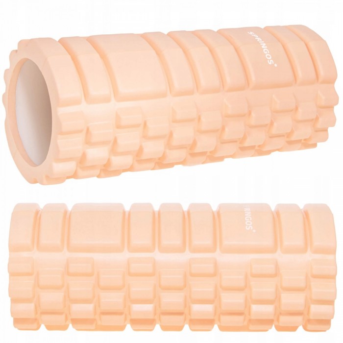 Массажный валик (ролик) для спины, фитнеса 33 см Springos FR0021 Light Orange рельефный