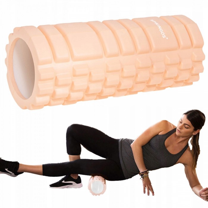 Массажный валик (ролик) для спины, фитнеса 33 см Springos FR0021 Light Orange рельефный