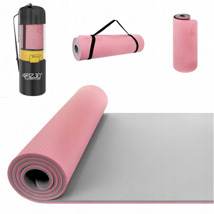 Килимок (мат) спортивний 4FIZJO TPE 180 x 60 x 1 см для йоги та фітнесу Pink/Grey (P-5907739311900)