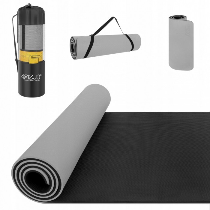 Килимок (мат) спортивний 4FIZJO TPE 180 x 60 x 1 см для йоги та фітнесу Grey/Black (P-5907739311931)