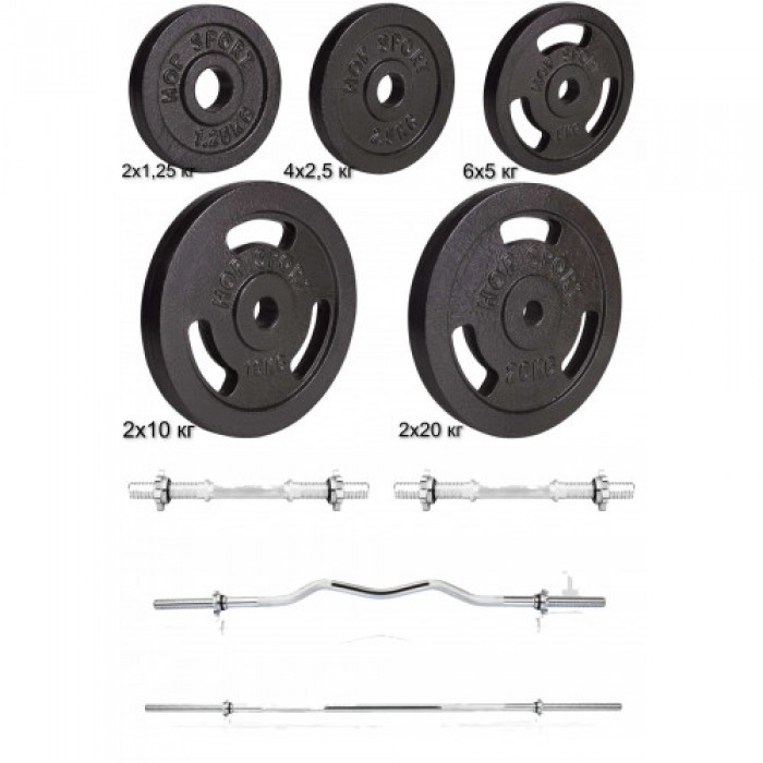 Набір Hop-Sport Strong штанги і гантелі з млинцями 129 кг