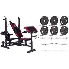 Набір Hop-Sport Strong штанги і гантелі з млинцями 157 кг з лавою HS-1075 + пульт (парта)