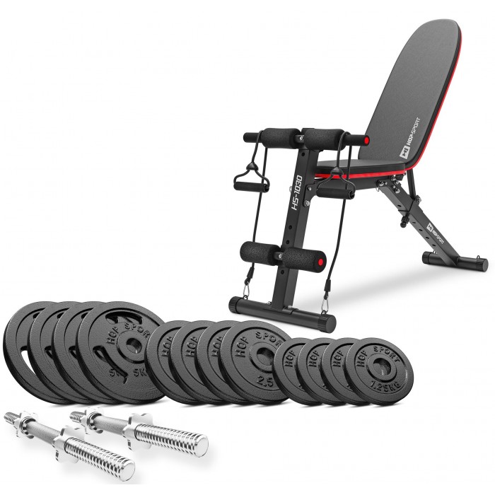 Набор Hop-Sport Strong 40 кг штанга с блинами со скамьей HS-1030