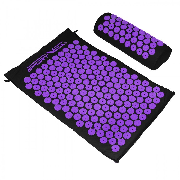 Коврик акупунктурный с валиком SportVida Аппликатор Кузнецова 66 x 40 см SV-HK0408 Black/Violet