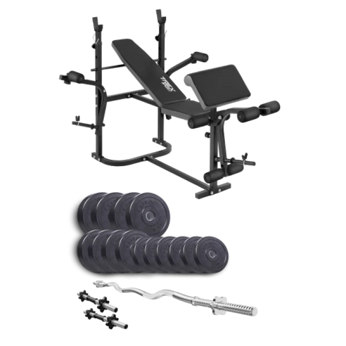 Набір Elitum Titan 45 кг з лавою ТХ-020, штангою та гантелями.
