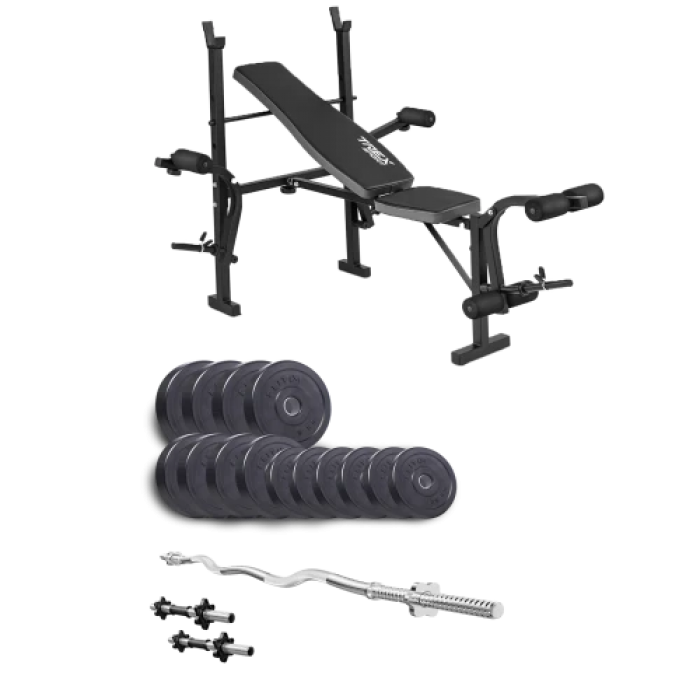 Набір Elitum Titan 45 кг з лавою ТХ-055, штангою та гантелями.