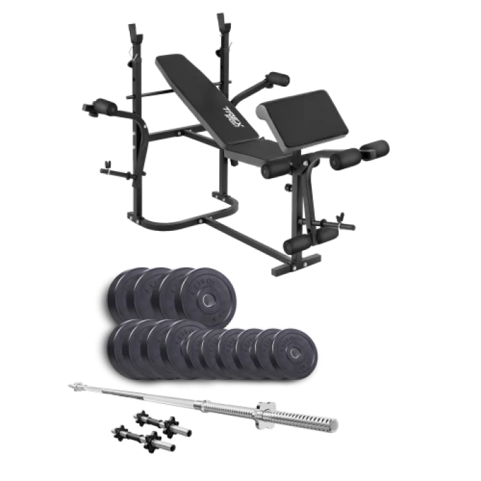 Набір Elitum Titan 48 кг з лавою ТХ-020, штангою та гантелями.