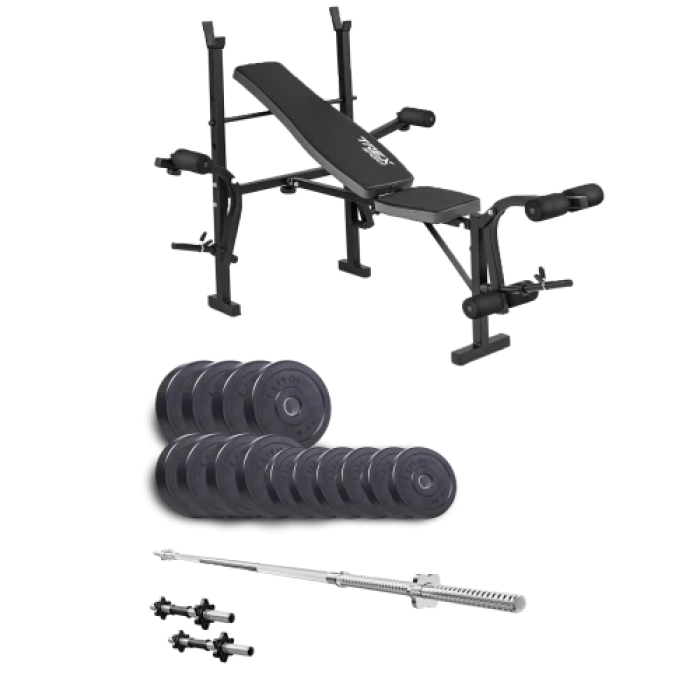 Набір Elitum Titan 48 кг з лавою ТХ-055, штангою та гантелями.