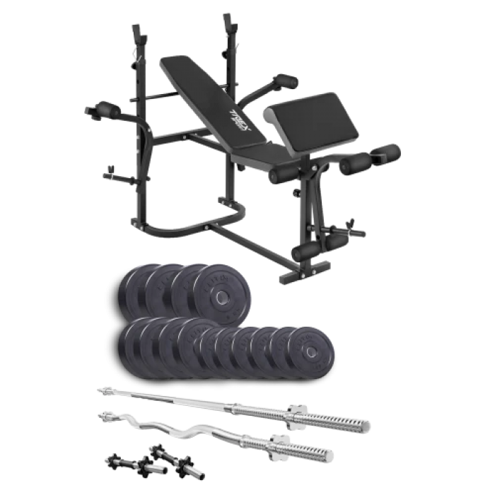 Набір Elitum Titan 54 кг з лавою ТХ-020, штангами та гантелями.