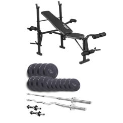 Набір Elitum Titan 54 кг з лавою ТХ-055, штангами та гантелями.
