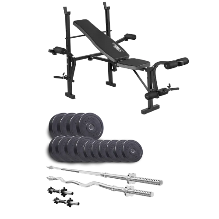 Набір Elitum Titan 54 кг з лавою ТХ-055, штангами та гантелями.