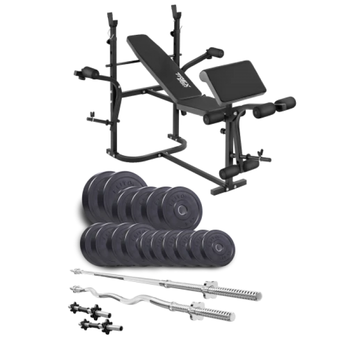 Набір Elitum Titan 74 кг з лавою ТХ-020, штангами та гантелями.