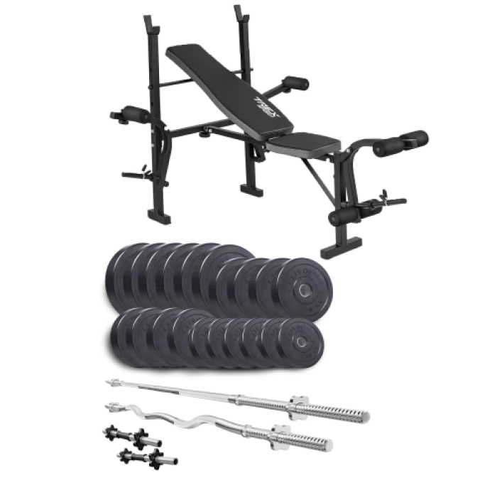 Набір Elitum Titan 114 кг з лавою ТХ-055, штангами та гантелями.