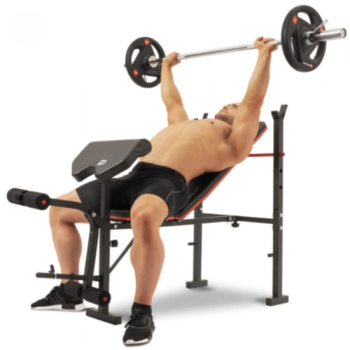 Набір Hop-Sport Premium 38 кг з лавою HS-1055, штангами та гантелями.