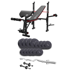 Набір Elitum Titan 45 кг з лавою HS-1055 Pro, штангою та гантелями