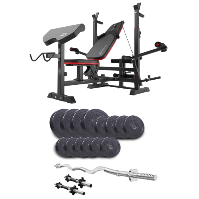 Набор Elitum Titan 45 кг со скамьей HS-1075 Pro, штангой и гантелями