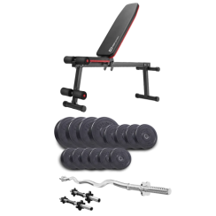 Набір Elitum Titan 45 кг з лавою HS-1010 Pro, штангою та гантелями