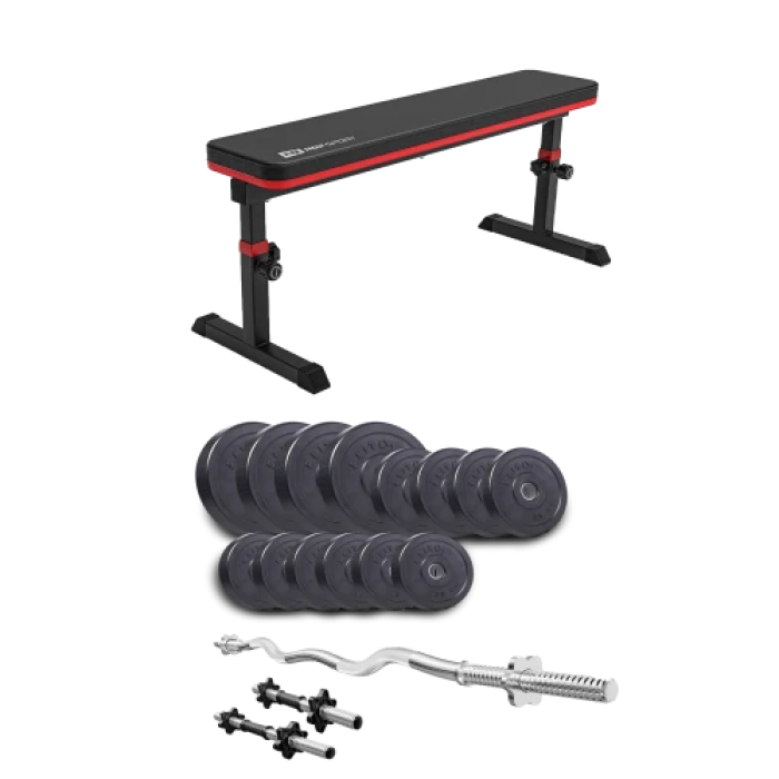 Набір Elitum Titan 45 кг з лавою HS-1025 Pro, штангою та гантелями