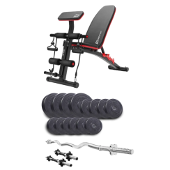 Набір Elitum Titan 45 кг з лавою HS-1035, штангою та гантелями.